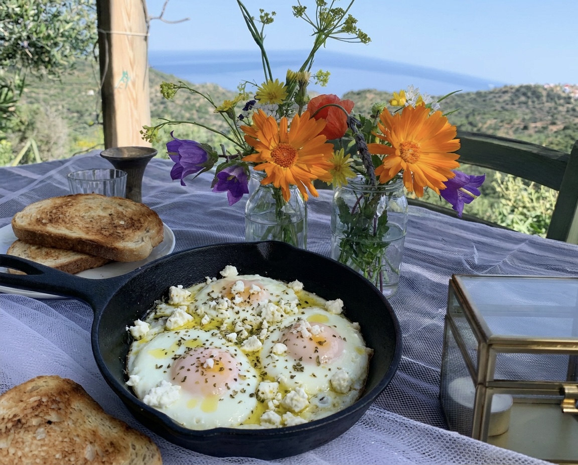 Gebakken eieren met feta en oregano
